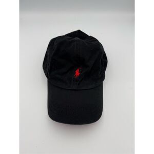 Vintage Polo Ralph Lauren Mens Black Red Embroidered Pony Strapback 90s Hat